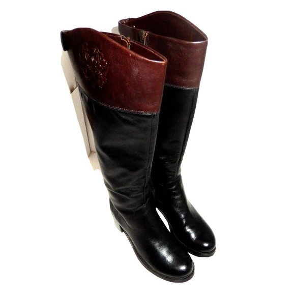 Vince Camuto Duke Women's 7B Tall Leather Riding Boots Side Zip Black Brown - Picture 3 of 11